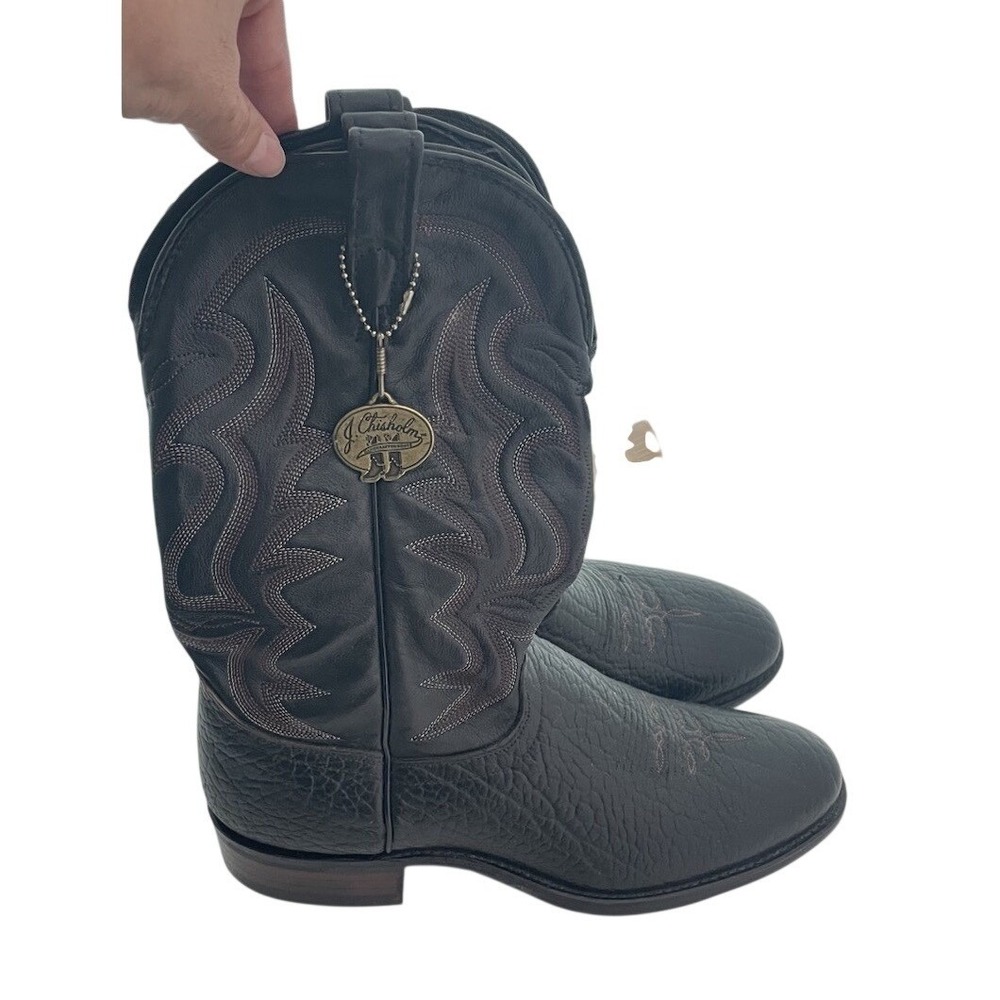 New Vtg J Chisholm Brown Leather 12" Shoulder Rancher Cowboy Boots 10.5D